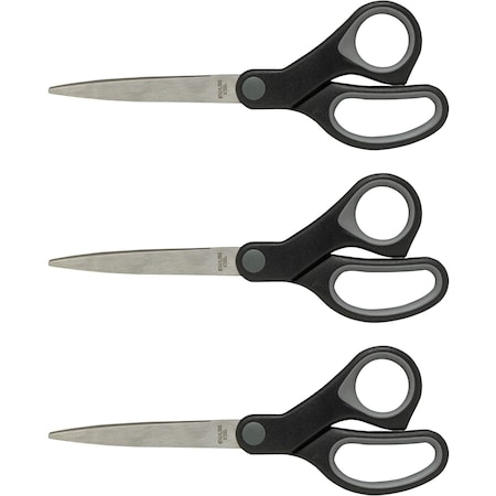 Sparco Straight Scissors, Rubber Handles, 8" Straight, 3/BD, Black PK SPR25226BD